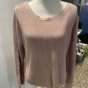 {M&M} pink ribbon knit lace up sweater